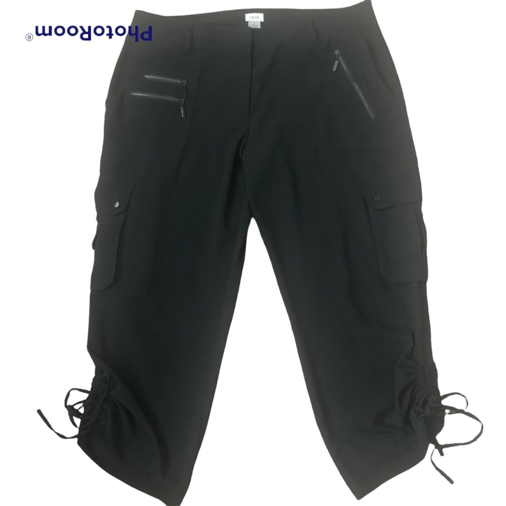 CACHE Y2K Cropped Zippered Ruched Cargo Pants N1